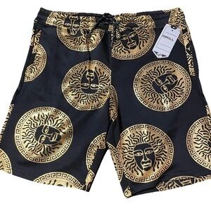 Black  Shorts with Metallic Gold Medallion Print